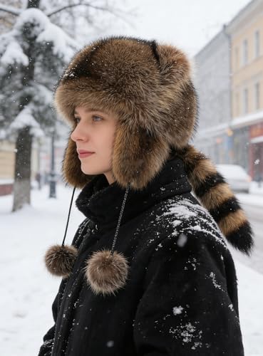 Raccoon Tail Parent-Child Plush Hat Warm Faux Fur Animal Hat with Tail - color: Kid Style(for 10-15 Year )