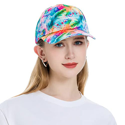 ZLYC Women Fashion Floral Print Baseball Cap Hawaiian Snapback Dad Hat - color: Leaves, size: One Size