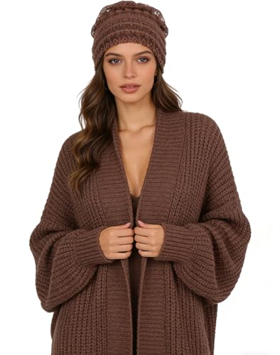 Crochet Slouchy Beanie Hat Turbans Headware for Women - color: Bea12 - Brown