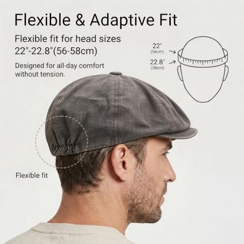 ZLYC Newsboy Cap for Men Summer Flat Cap Lightweight Beret Hat - color: Washed Denim Gray
