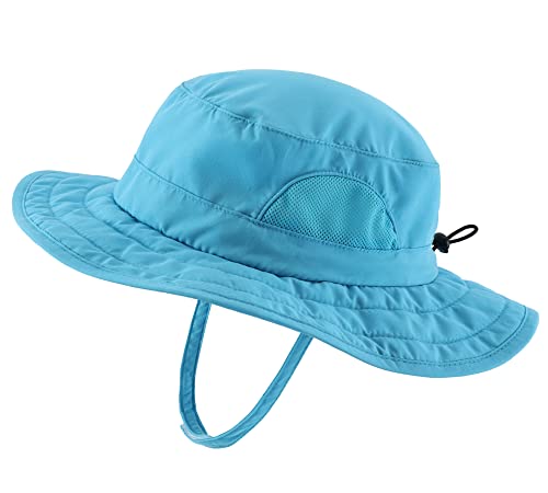 Connectyle Kids Sun Hat for Boys Girls Wide Brim Bucket Hat UPF 50+ Sun Protection Hat Breathable Summer Beach Hat - color: Peacock Blue