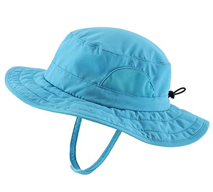Connectyle Kids Sun Hat for Boys Girls Wide Brim Bucket Hat UPF 50+ Sun Protection Hat Breathable Summer Beach Hat - color: Peacock Blue