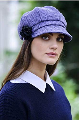 Newsboy Hat for Women's Cap 8 Panel Wool Made in Ireland - color: Purple Herringbone