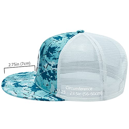 BASSDASH Flat Brim Trucker Cap Adjustable Snapback Hat Mesh Back for Men Women - color: Ocean Digital Camo