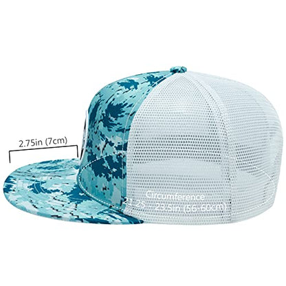 BASSDASH Flat Brim Trucker Cap Adjustable Snapback Hat Mesh Back for Men Women - color: Ocean Digital Camo