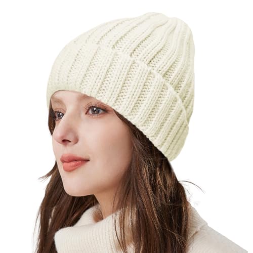ZOORON 1&2 Winter Beanie for Women Soft Warm Slouchy Knit Hat Ski Stocking Cuffed Cap - color: Beige