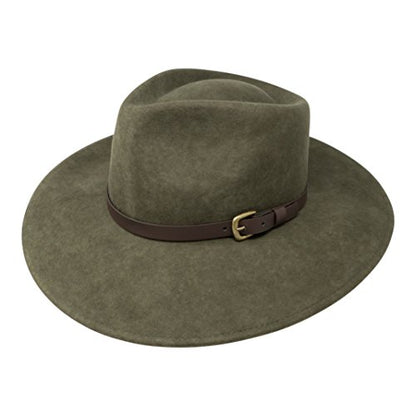 B&S Premium Lewis - Wide Brim Fedora Hat - 100% Wool Felt - Water Resistant - Leather Band - color: Olive Green, size: 7 1/4-7 3/8