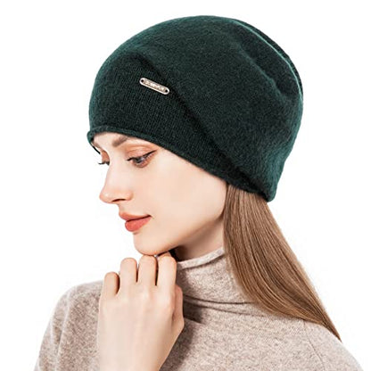 Knit Slouchy Beanie Hats for Women Cashmere Ski Cap Knitted Wool Soft Warm Winter Hat - color: A09-dark Olive