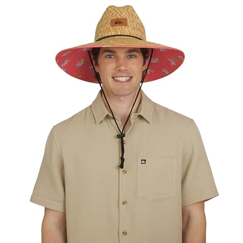 Quiksilver Men's Wide Brim Outdoor Lifeguard Straw Sun Hat - color: Coral, size: Large-X-Large