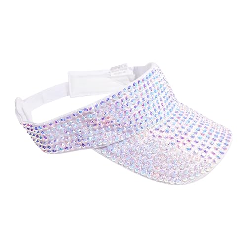 Shiny Rhinestones American Flag Sun Visor Hat Summer Outdoor Open Top Baseball Cap Adjustable Sparkly Party Headwear - color: White