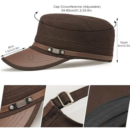 Army Cadet Cap for Men Women Military Flat Top Cap Baseball Caps - color: Star Coffee