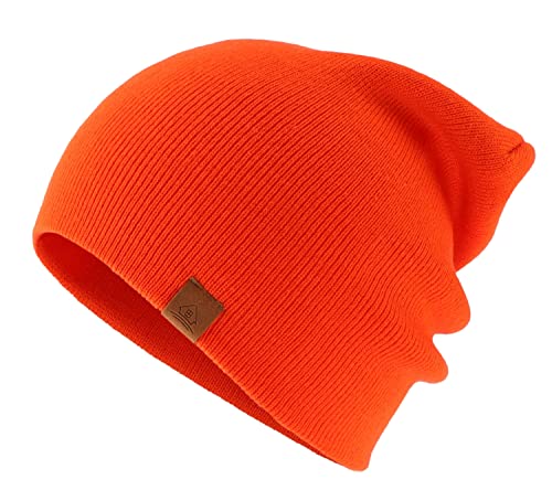 Home Prefer Mens Winter Hats Acrylic Knit Cuff Beanie Cap Warm Womens Beanie Hat - color: Blaze Orange