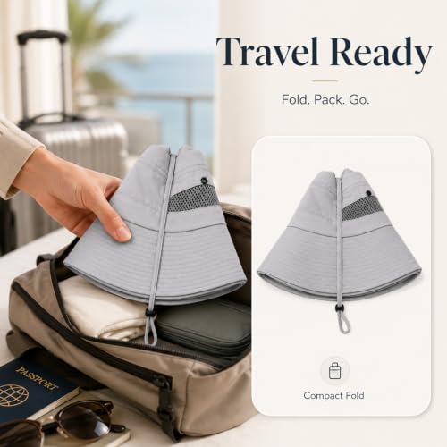 Wide Brim Sun Hat for Men Women UV Protection Bucket Fishing Hats - color: Light Gray Solid