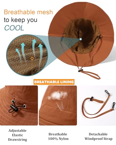 Water-Resistant UPF 50+ Sun Bucket Hat Packable Brimmed for Women Men - color: Caramel