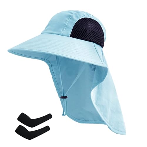 Sun Hat for Men Women with Neck Flap,UPF 50+ UV Protection Fishing Hat - color: 1pack-blue Sleeves