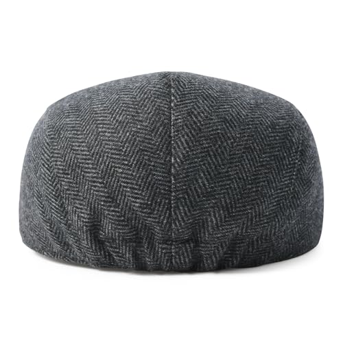 FEINION Men Wool Blend Flat Cap Tweed Newsboy Ivy Hat - color: Herringbone Grey