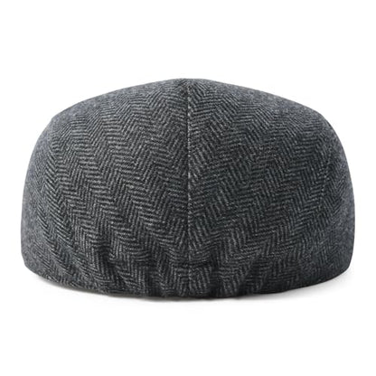 FEINION Men Wool Blend Flat Cap Tweed Newsboy Ivy Hat - color: Herringbone Grey