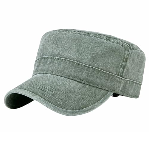 Denim Wash Military Cadet Cap Dad Casual Army Flat Top Sun Hat Big Head Men Women Large Baseball Caps M XL - color: Gray Green