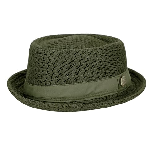 Summer Mesh Pork Pie Hat Cute Fedora Hat Lightweight Breathable Short Brim Bowler Derby Cap for Men Women - color: Navy_green