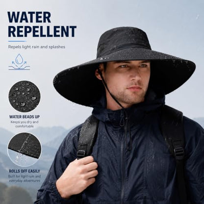 Wide Brim Sun Hat for Men Women UV Protection Bucket Fishing Hats - color: Black Solid