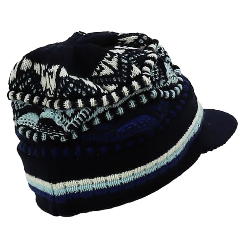 Armycrew Rasta Jamaica Style Thick Acrylic Knit Cuff Beanie Visor - color: Navy Sky 1