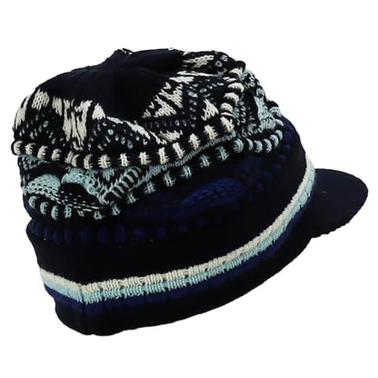 Armycrew Rasta Jamaica Style Thick Acrylic Knit Cuff Beanie Visor - color: Navy Sky 1