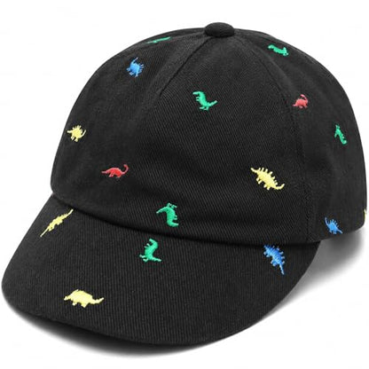 Cotton Toddler Baseball Cap,Embroidered Dinosaur Adjustable Sun Hat - color: A-1-ed-dino-black, size: 12-24 Months