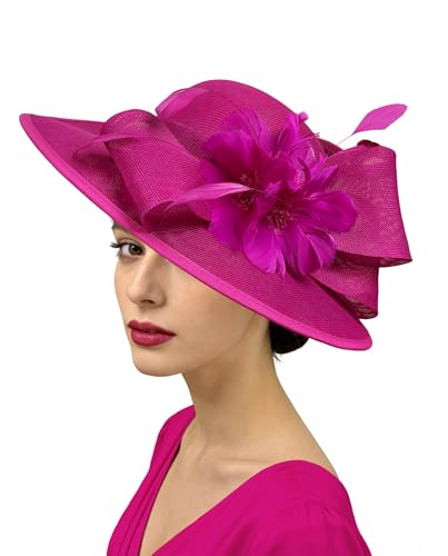 dressfan Vintage Fascinator Hats for Women,20s 50s Linen Flower Hat for Derby/Church/Wedding/Cocktail/Tea Party - color: Fushia
