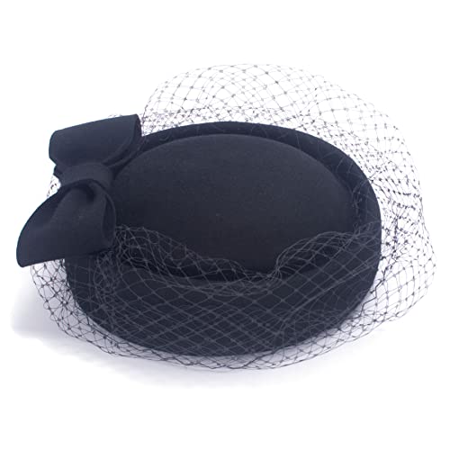 Lawliet Womens 1920s Vintage Look Wool Felt Fascinator Pillbox Hat Beret Cocktail Winter A606 - color: Black
