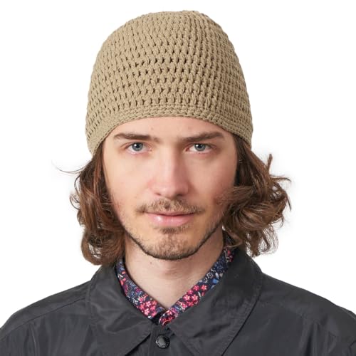 CHARM Mens Cotton Beanie Skull Cap - color: Beige, size: Medium