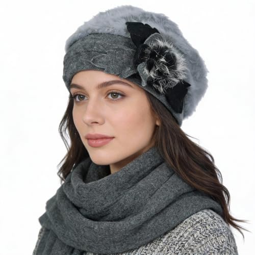 Women’s Vintage Wool Beret Winter Hats Elegant French Beret Beanie Dress Hat for Ladies - color: Br022-grey