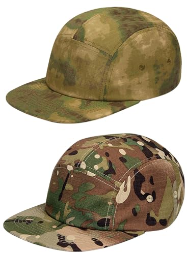 COOLSOME Camo Hat 5 Panels Hats Camper Hunting Cap - color: L (7 1/2- 7 3/4)| Camo 2 Pcs |Flat-brim
