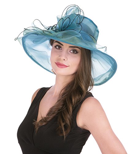 SAFERIN Women's Organza Church Fascinator Bridal Tea Party Wedding Hat - color: New-peacock Blue Bow