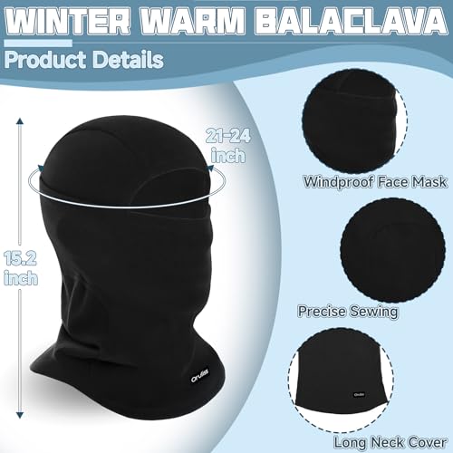 Balaclava Ski Mask for Men Women, Warm Fleece Face Mask Full Cover for Cold Weather Skiing Cycling, Ponytail Friendly - color: Black+blue