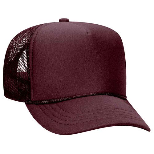 Ashen Fane Kids' Polyester Foam Front 5 Panel High Crown Mesh Back Trucker Hat - color: Maroon