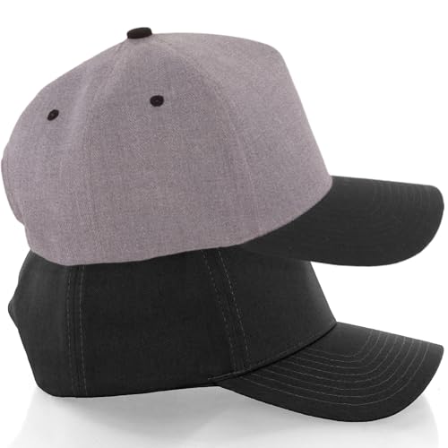 Daxton Men Original Trucker Hat Cotton Twill with Adjustable Snapback 5 Panel A-Frame Cap - color: 2 Pack - All Black, Heather Gray Black