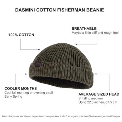 Fisherman Beanie Hats for Men Women,Knit Trawler Skull Cap,Watch Cap,Spring Fall Winter Warm Short Hats - color: (Cotton)-olive Branch-m