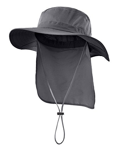 Home Prefer Outdoor UPF50+ Mesh Sun Hat Wide Brim Fishing Hat with Neck Flap Sun Hat for Men Women - color: Dark Gray