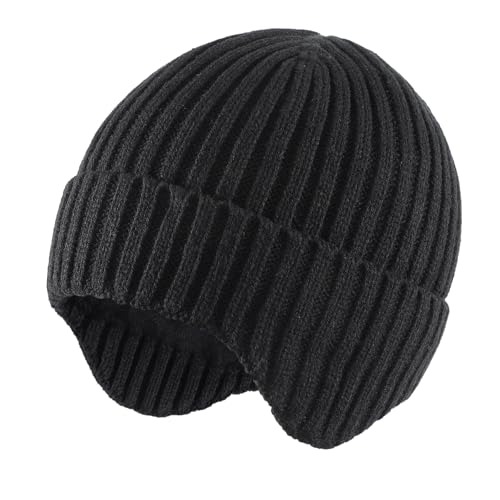 Home Prefer Baby Winter Hats for Boys Girls Kids Toddler Beanie with Earflaps Fleece Lined Knitted Beanie for Cold Weather - color: Black, size: 3-7 Years