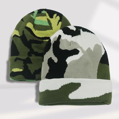 PFFY Beanie for Men Women Unisex Knit Cuffed Winter Beanies Hats Skull Cap - color: Camo Brown