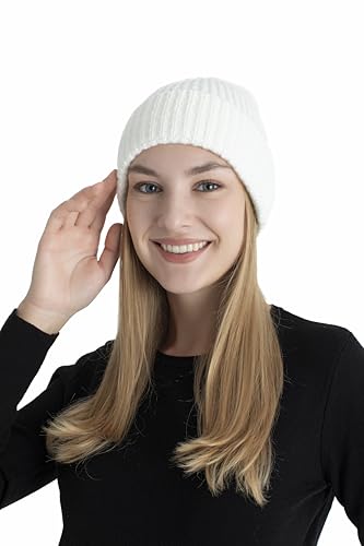 Seamless Beanie Cap, Acrylic Unisex Winter Beanie - color: Pearl White