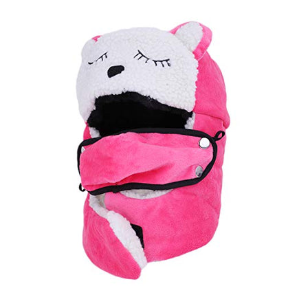 Cute Kids Winter Hat Baby Boy Girl Windproof Ski Mask Balaclava Trapper Cap Fur Fleece Warm Earflap Beanie Snow Hat - color: Pink