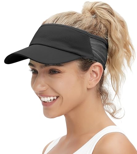 Sun Visor Hats Lightweight Stretchy for Running Tennis Golf - color: Black