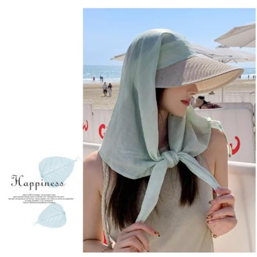 Sun Hats for Women Sun Protection Wide Brim Shawl with Neck Flap Hiking Visor Hat Outdoor UV Summer Beach hat - color: Green