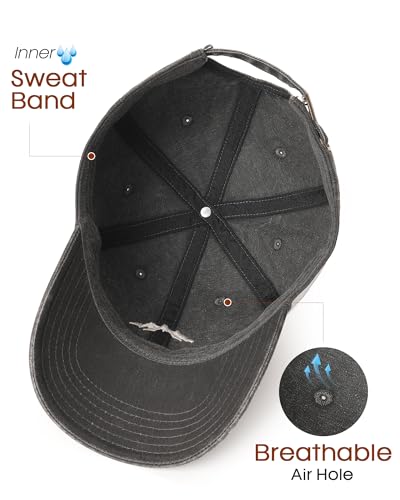 FURTALK Mountain Embroidery Baseball Cap Washed Denim-Style Dad Hat Distressed Unisex Golf Hat - color: Black