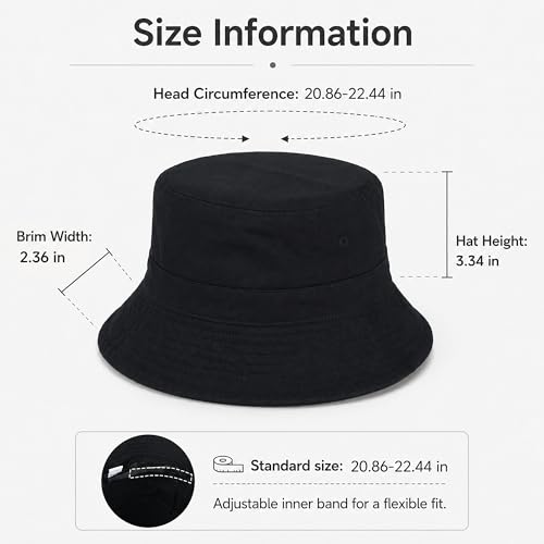 Cotton Bucket Hat Packable Beach Sun Hat for Women Men - color: Navy+black+lightgrey