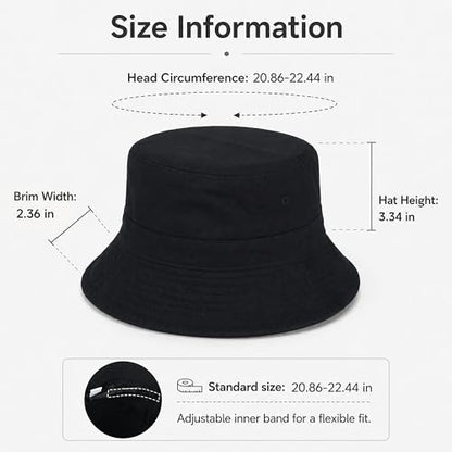Cotton Bucket Hat Packable Beach Sun Hat for Women Men - color: Navy+black+lightgrey