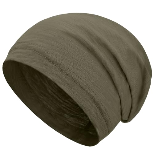 100% Cotton Summer Beanie for Men Women, Thin Soft Slouchy Beanies - color: 1pcs-army Green, size: Medium