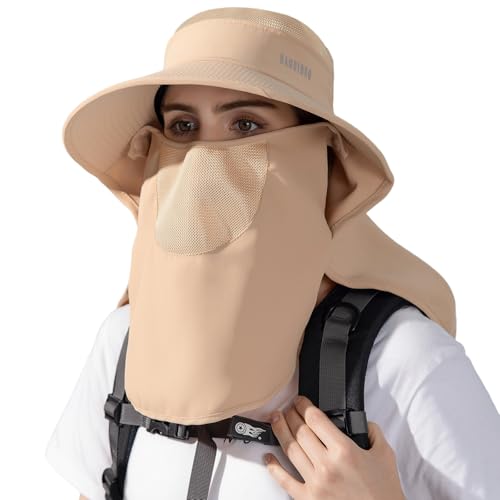 HUAMULAN Women Wide Brim Sun Hat Ponytail UV Protection Visor Fishing Cap - color: Khaki