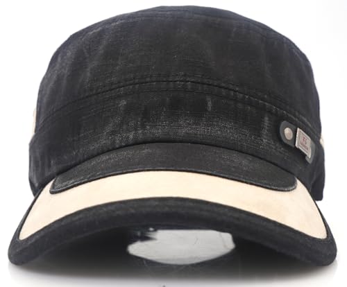 Men Flat Top Hat Cadet Army Cap Twill Cotton Baseball Military Cap - color: F - Black